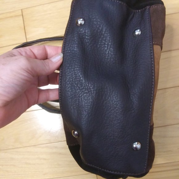 Tignanello Leather suede color block handbag   FLAWS  on Handles lots of wear - Picture 5 of 16